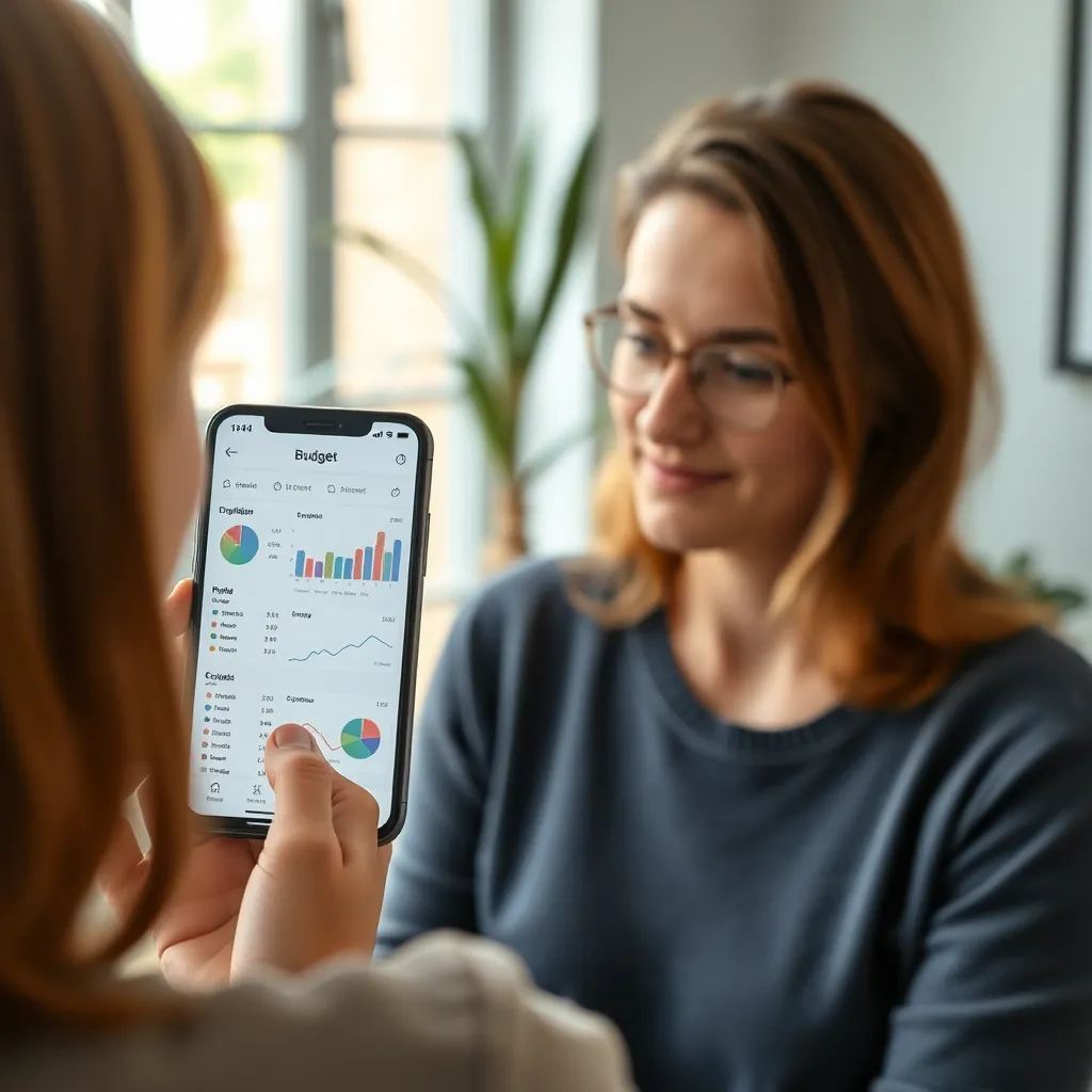 Smartphone met budgetapp die financieel overzicht toont
